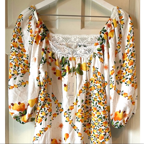 Artlier by Nicole Miller Orange Fruit Linen Top - Picture 4 of 11